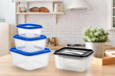 MAHEE Plastic Utility Container  - 500 ml(Pack of 3, Black, Blue)