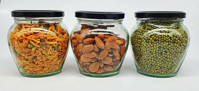 BILAL ANSARI Glass Grocery Container  - 350 ml(Pack of 3, Clear)
