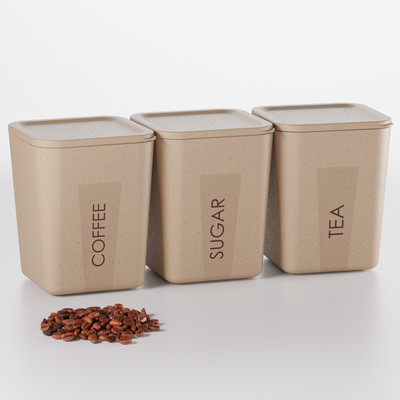 BZONE Plastic Tea Coffee & Sugar Container  - 800 ml(Pack of 3, Beige)