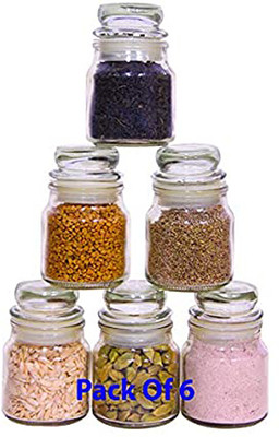 AYUTAS Glass Cookie Jar  - 100 ml(Pack of 6, Clear)