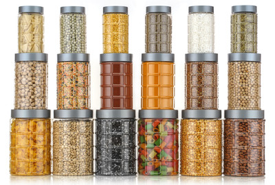 CONQUER Plastic Grocery Container  - 1250 ml, 650 ml, 350 ml(Pack of 18, Silver)