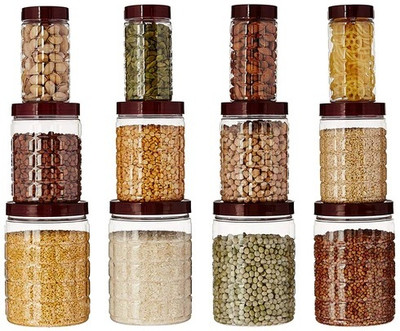 Hariom Sales Plastic Grocery Container  - 1000 ml(Pack of 12, Multicolor)