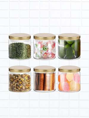AKGLASSWORKS Glass Pickle Jar  - 350 ml(Pack of 6, Clear)