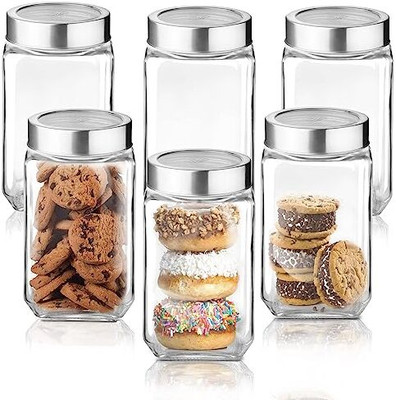 KAVYACRASH Glass Tea Coffee & Sugar Container  - 800 ml(Pack of 6, White)