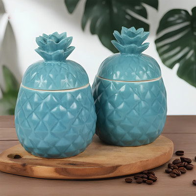 kaolinite Ceramic Utility Container  - 500 ml(Pack of 2, Blue)