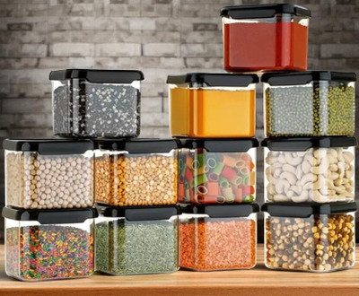 koktailkitchen Plastic Grocery Container  - 500 ml(Pack of 12, Black)