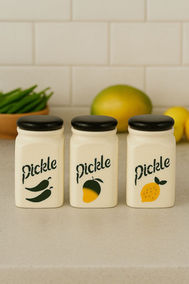 Siya Enterprises Ceramic Pickle Jar  - 250 ml(Pack of 3, White)