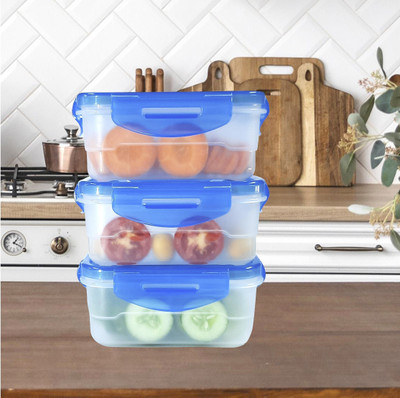 Craftbin Plastic Fridge Container  - 800 ml(Pack of 3, Blue)