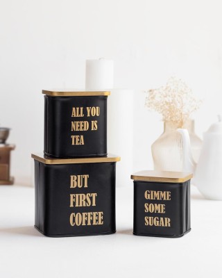 Kalakari kake Plastic, Wooden Tea Coffee & Sugar Container  - 500 ml, 700 ml, 1100 ml(Pack of 3, Black)