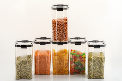 NCMART Plastic Grocery Container  - 1200 ml(Pack of 6, White)