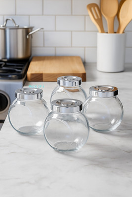 b7 Creations Glass Pickle Jar  - 200 ml(Pack of 4, Transparent)