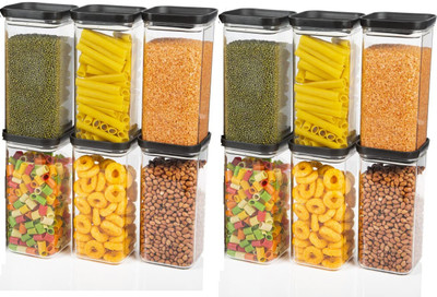 Linear Plastic Grocery Container  - 1500 ml(Pack of 12, Black)