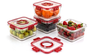 Optimus Plastic Grocery Container  - 1100 ml(Pack of 4, Red)