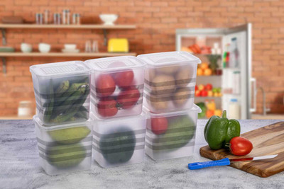 alakh Plastic Fridge Container  - 950 ml(Pack of 6, White)