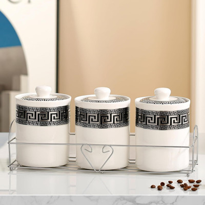KUBER INDUSTRIES Ceramic Tea Coffee & Sugar Container  - 700 ml(Pack of 3, Multicolor)
