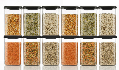 WeCoCo Plastic Grocery Container  - 1100 ml(Pack of 12, Black)