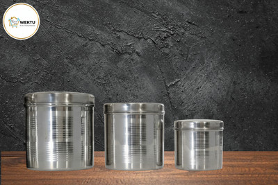 WEKTU Stainless Steel Grocery Container  - 1000 ml(Pack of 3, Silver)