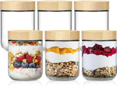 Vincenzo Glass Grocery Container  - 500 ml(Pack of 6, Clear)