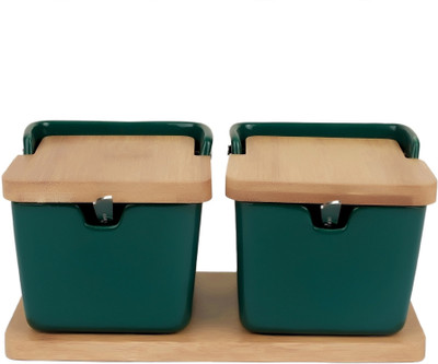 JENI ENTERPRISE Ceramic Grocery Container  - 450 ml(Pack of 2, Green)