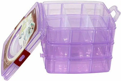 SJK 3-Layer 18-Grid Adjustable Cosmetic/Make Up/Jewellery/Vanity Box 1.7 Multi purpose Vanity Box(Multicolor)