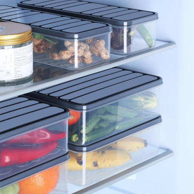 ELLVEN Plastic Fridge Container  - 1200 ml(Pack of 4, Grey)