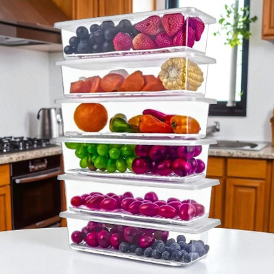 forsel Plastic Fridge Container  - 1500 ml(Pack of 6, Grey)