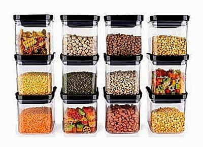 Homemet Plastic Grocery Container  - 500 ml(Pack of 12, Black)