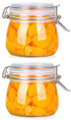 HetHin sales Glass Cookie Jar  - 500 ml(Pack of 2, Clear)