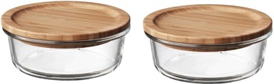 IndusBay Glass, Wooden Utility Container  - 370 ml(Pack of 2, Clear)