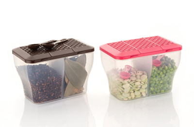HASHFLOW Plastic Utility Container  - 2000 ml(Pack of 2, Brown, Pink)