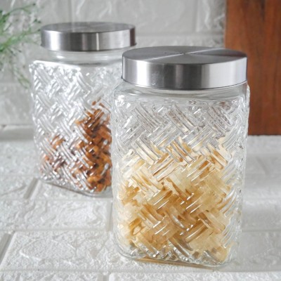 Femora Glass Cookie Jar  - 1700 ml(Pack of 2, Clear)