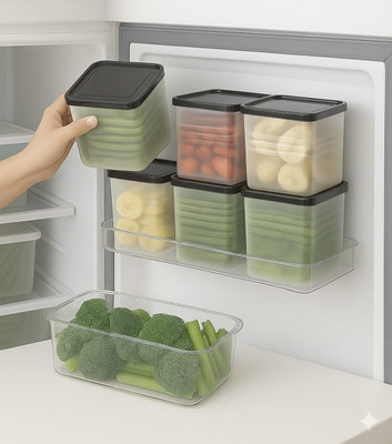 SCONERY Plastic Grocery Container  - 1200 ml(Pack of 6, Black)