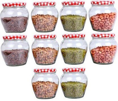RUTVIHK Glass Grocery Container  - 350 ml(Pack of 10, Clear)