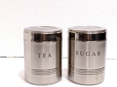Boxy Steel Tea Coffee & Sugar Container  - 800 ml(Pack of 2, Silver)