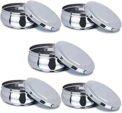 Prateek Kitchenware Steel Utility Container  - 300 ml(Pack of 5, Silver)