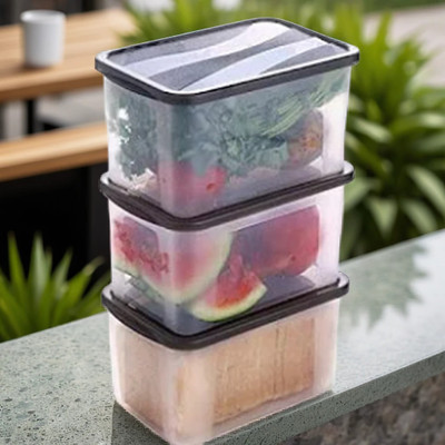 ADMONITION Plastic Grocery Container  - 2000 ml(Pack of 3, Clear, Black)