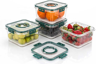 Raghunandan Plastic Grocery Container  - 1100 ml(Pack of 4, Green)