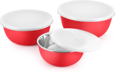 Ideale Steel Grocery Container  - 500 ml, 1250 ml, 750 ml(Pack of 3, Red)