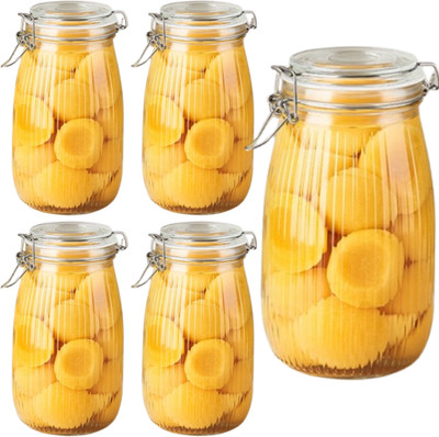 Star Work Glass Grocery Container  - 1500 ml(Pack of 5, Clear)