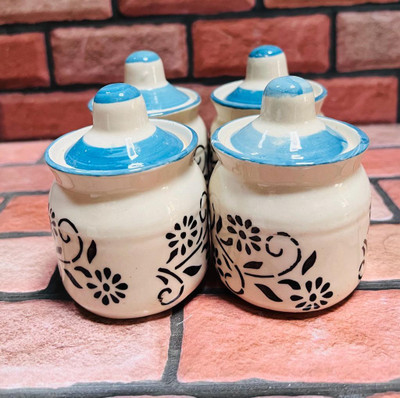 Jetwals Ceramic Pickle Jar  - 80 ml(Pack of 4, White)