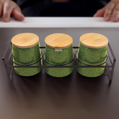 HOMESTIC by Kuber Industries Ceramic Utility Container  - 650 ml(Pack of 3, Green)