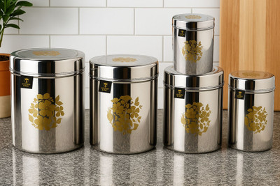 ESTEEM KING Stainless Steel Grocery Container  - 1000 ml, 1500 ml, 2000 ml, 3000 ml, 3500 ml(Pack of 9, Silver)