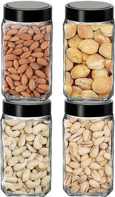 Adhunyk Glass Grocery Container  - 1000 ml(Pack of 4, Clear)