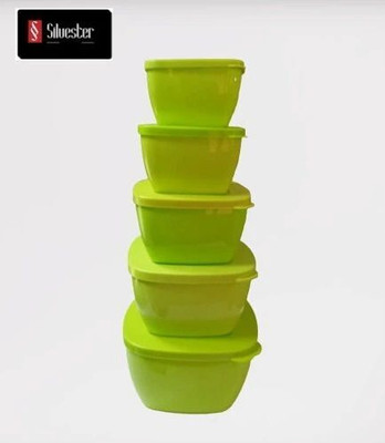 Silvester Plastic Grocery Container  - 2000 ml, 1500 ml, 1000 ml, 750 ml, 400 ml(Pack of 5, Green)