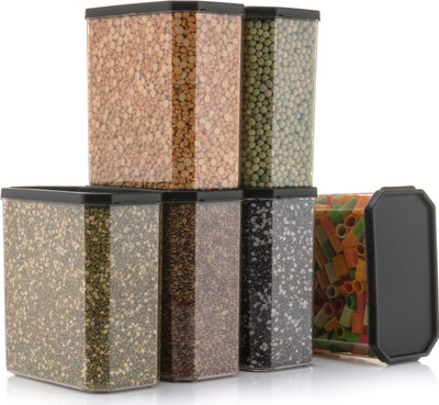 4 SACRED Plastic Grocery Container  - 1550 ml(Pack of 6, Black)