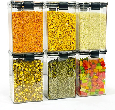 Ck Global Plastic Grocery Container  - 1200 ml(Pack of 6, White)