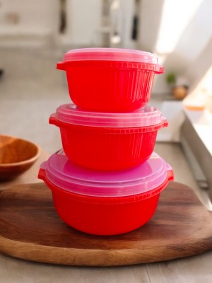 sarvek traders Plastic Fridge Container  - 1000 ml, 1800 ml, 3200 ml(Pack of 3, Red)