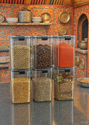 DYK Plastic Cookie Jar  - 1.1 L(Pack of 6, Transparent)