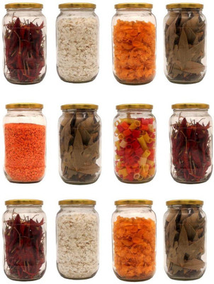 RUTVIHK Glass Pickle Jar  - 1000 ml(Pack of 12, Clear)