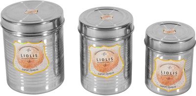 Liolis Steel Grocery Container  - 1.5 L(Pack of 3, Silver)